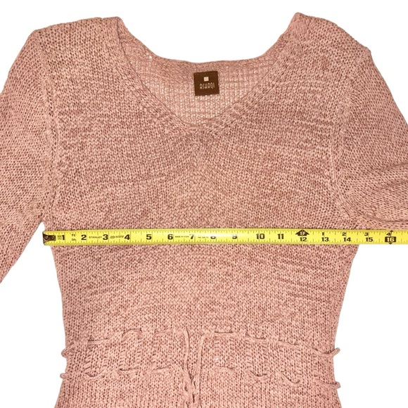 Ashaqi Blush Pink Knit Tie-Waist Bell-Sleeve Sweater - Picture 7 of 8